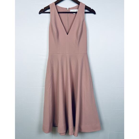 Dress the Population Blush Pink Midi Dress S Sleeveless V Neck Fit Flare - Picture 2 of 11
